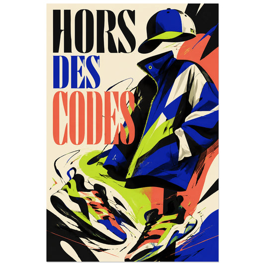 Silhouette streetwear et typographie verticale, affiche 30 × 45 cm