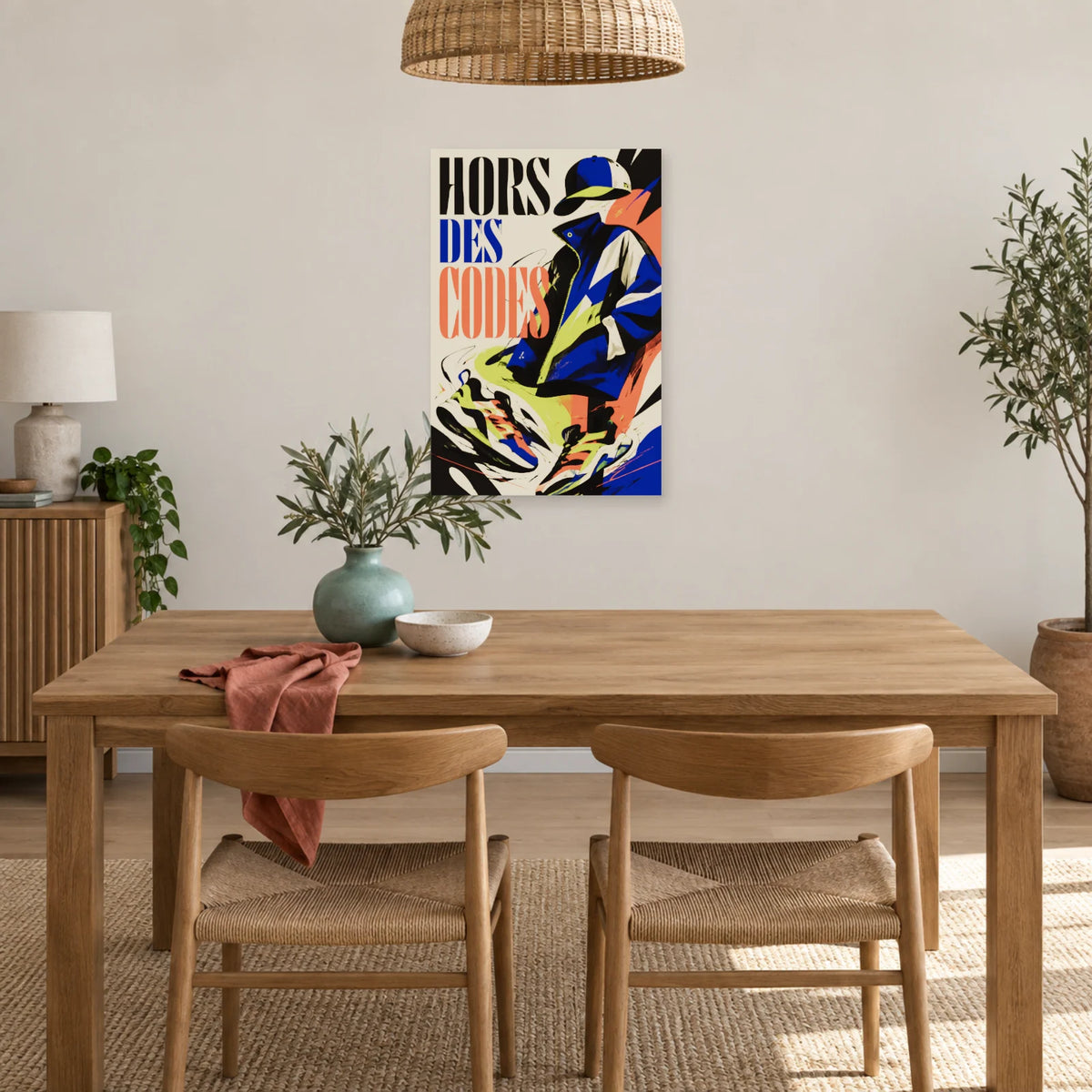Affiche streetwear – Hors des codes dans une salle à manger - Art Virtuoso