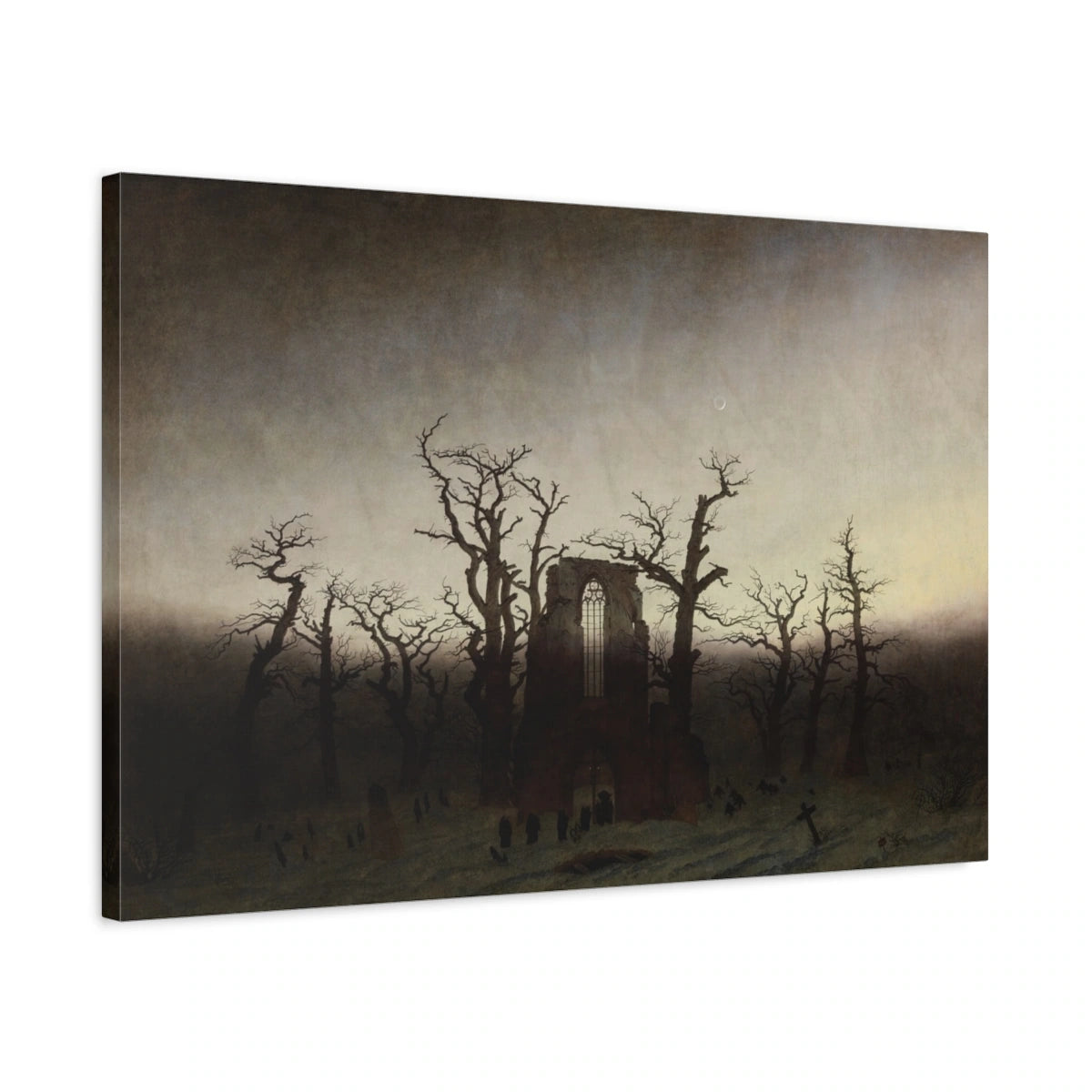 Tableau L’Abbaye dans une forêt de chênes de Friedrich — vue latérale de la toile