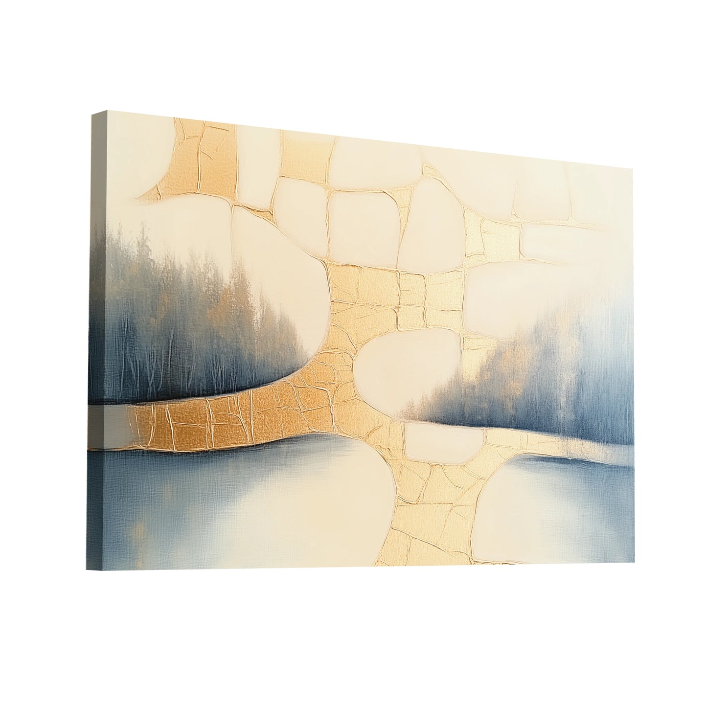Product Hero 3D WebP Tableau Abstrait Beige Doré - Chemin de Lumière - Art Virtuoso