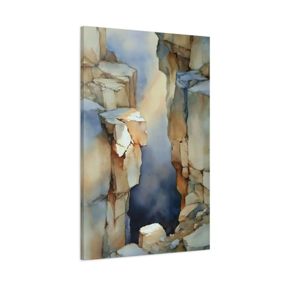 Vue latérale du tableau abstrait géologique beige taupe sur toile tendue