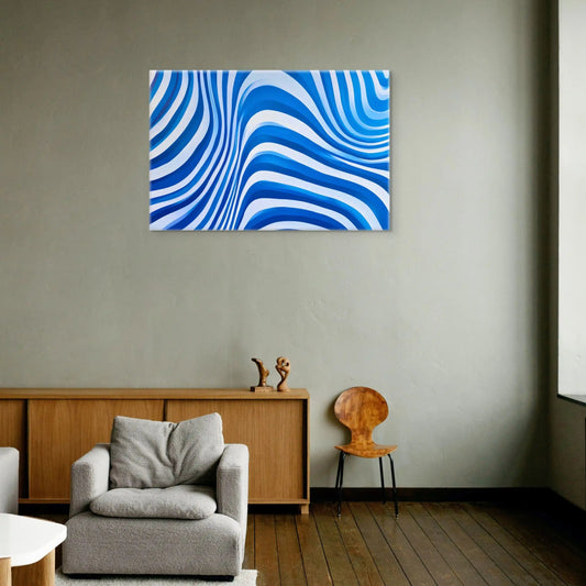 Tableau Abstrait Bleu et Blanc - Harmonie Op Art  Art Virtuoso