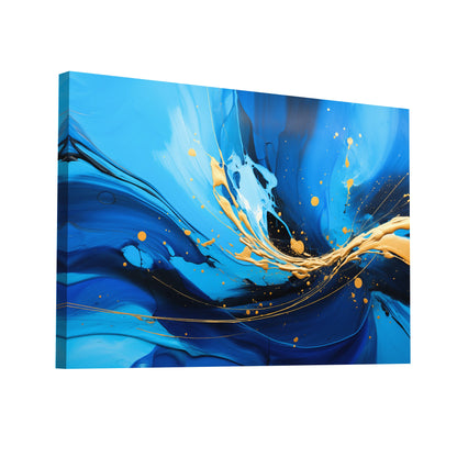 Product Hero 3D WebP Tableau Abstrait Bleu et Or - Odyssée Visuelle - Art Virtuoso