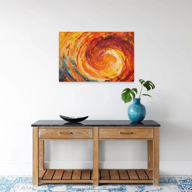 Tableau couleur chaude au tourbillon rouge orange jaune