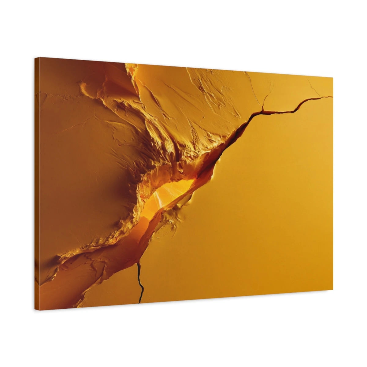 Tableau Abstrait Jaune Fissuré - Éclat Solaire - toile 3D avec bords imprimés - Art Virtuoso
