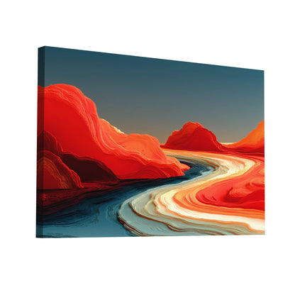 Product Hero 3D WebP Tableau Abstrait Lignes Terre Cuite – Méandres flamboyants sous ciel cobalt - Art Virtuoso
