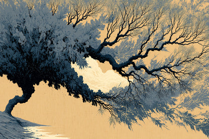 Tableau Arbre Noir et Beige Japonisant - Ramure d’Encre, toile horizontal en taille L