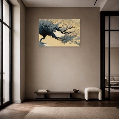 Tableau Arbre Noir et Beige Japonisant - Ramure d’Encre présenté dans une entrée minimaliste et claire