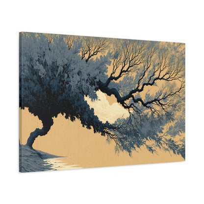 Tableau Arbre Noir et Beige Japonisant - Ramure d’Encre, vue latérale de la toile sur châssis