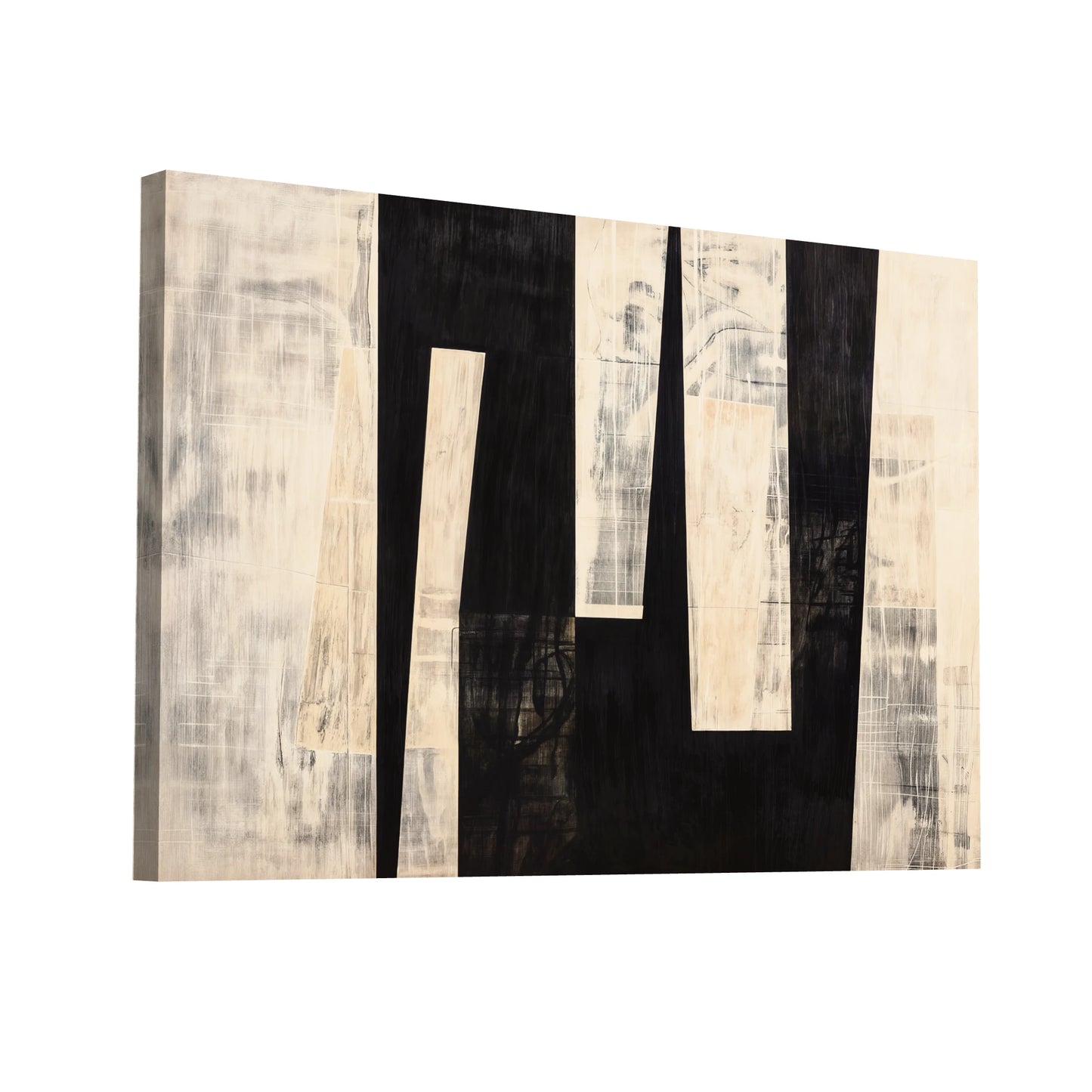 Product Hero 3D WebP Tableau Abstrait Noir et Beige – Élégance Intemporelle - Art Virtuoso