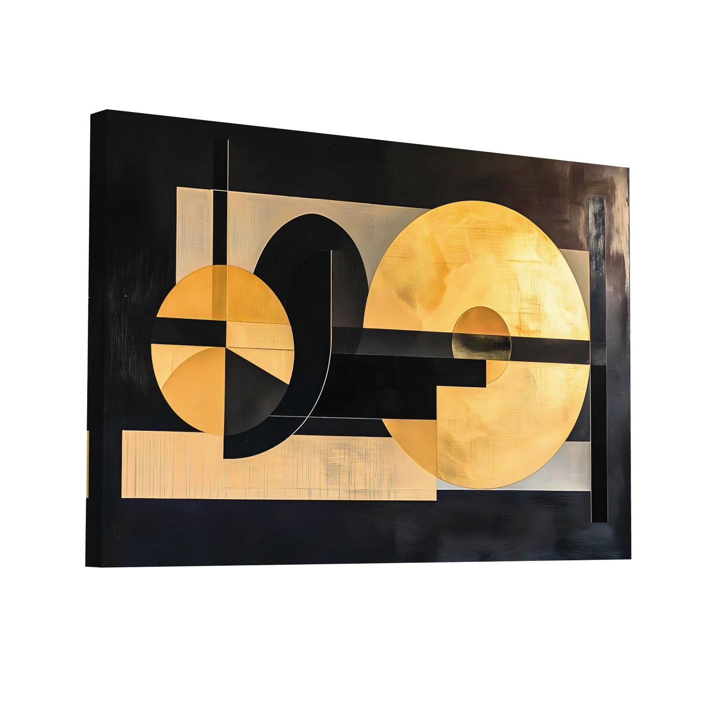 Product Hero 3D WebP Tableau Abstrait Noir et Doré - style Malevitch - Art Virtuoso