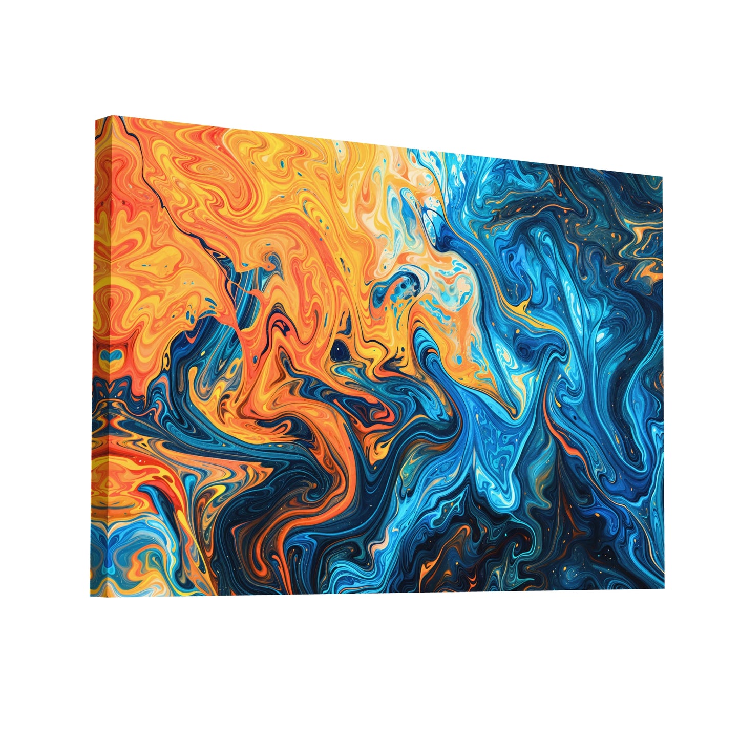 Product Hero 3D WebP Tableau Abstrait Orange et Bleu - Dynamisme Contemporain - Art Virtuoso