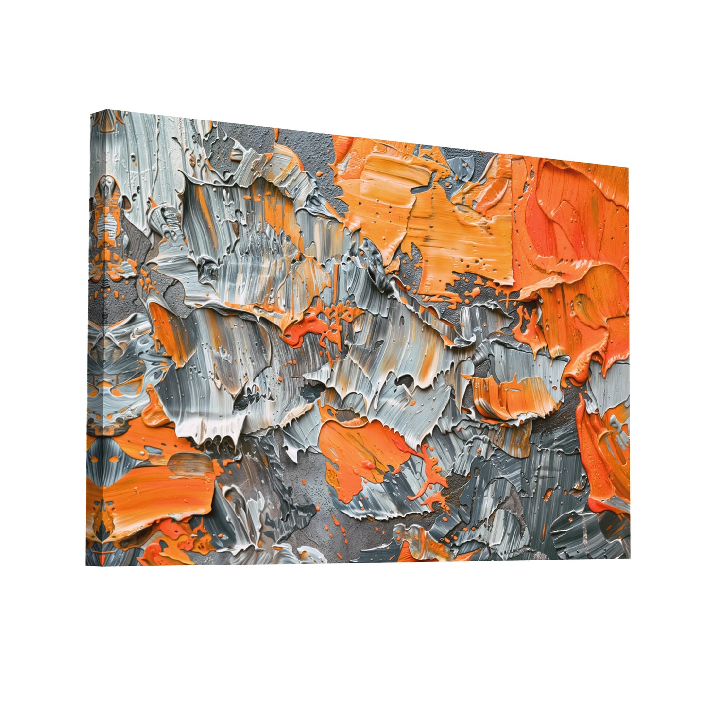 Product Hero 3D WebP Tableau Abstrait Orange et Gris - Art Virtuoso