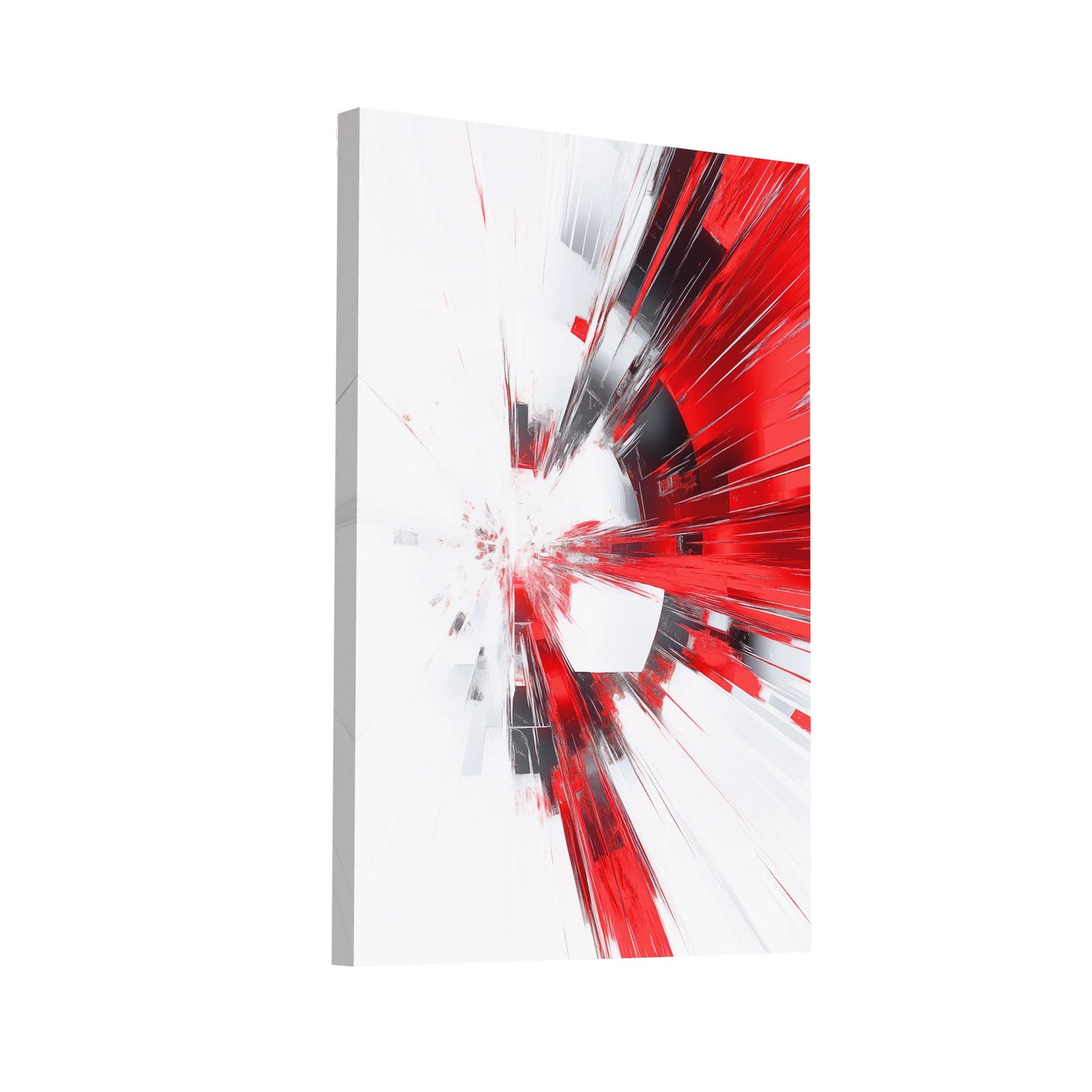 Product Hero 3D WebP Tableau Abstrait Rouge et Blanc - Explosion Radiale - Art Virtuoso