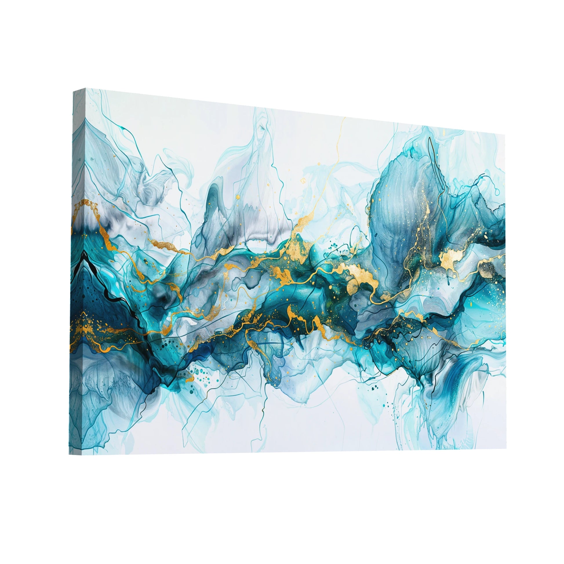 Product Hero 3D WebP Tableau Abstrait Salon - Trancendance Bleu et Or - Art Virtuoso