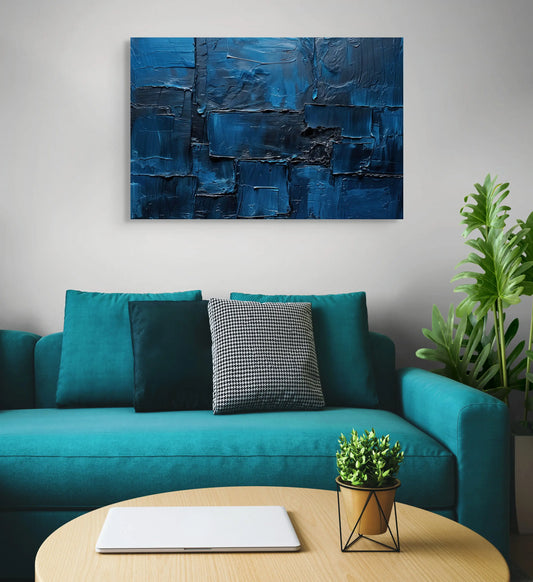 Tableau Abstrait aux Tons Bleus  Art Virtuoso