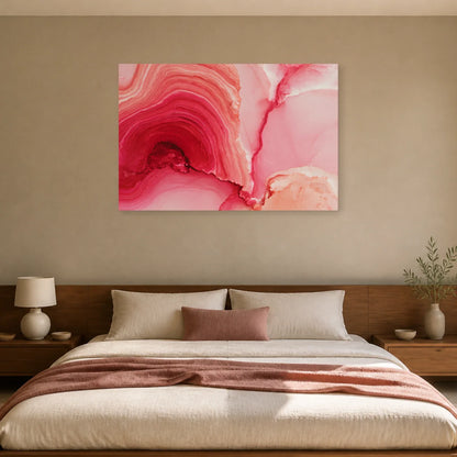 Tableau Abstrait Topographique Rose présenté dans une chambre - Art Virtuoso