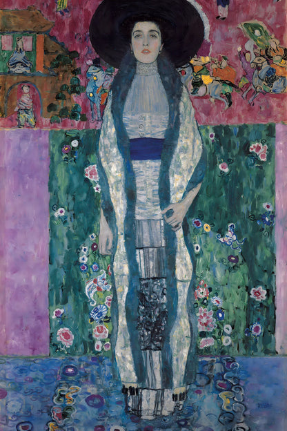 Portrait en pied de 1912 aux fleurs roses et bleues, toile taille L