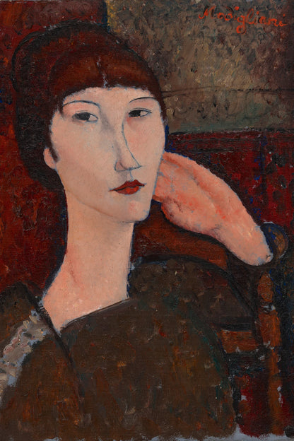 Adrienne (Femme à la frange) d’Amedeo Modigliani – Adrienne tourne légèrement le visage tandis qu’une main se pose près de la joue – format M
