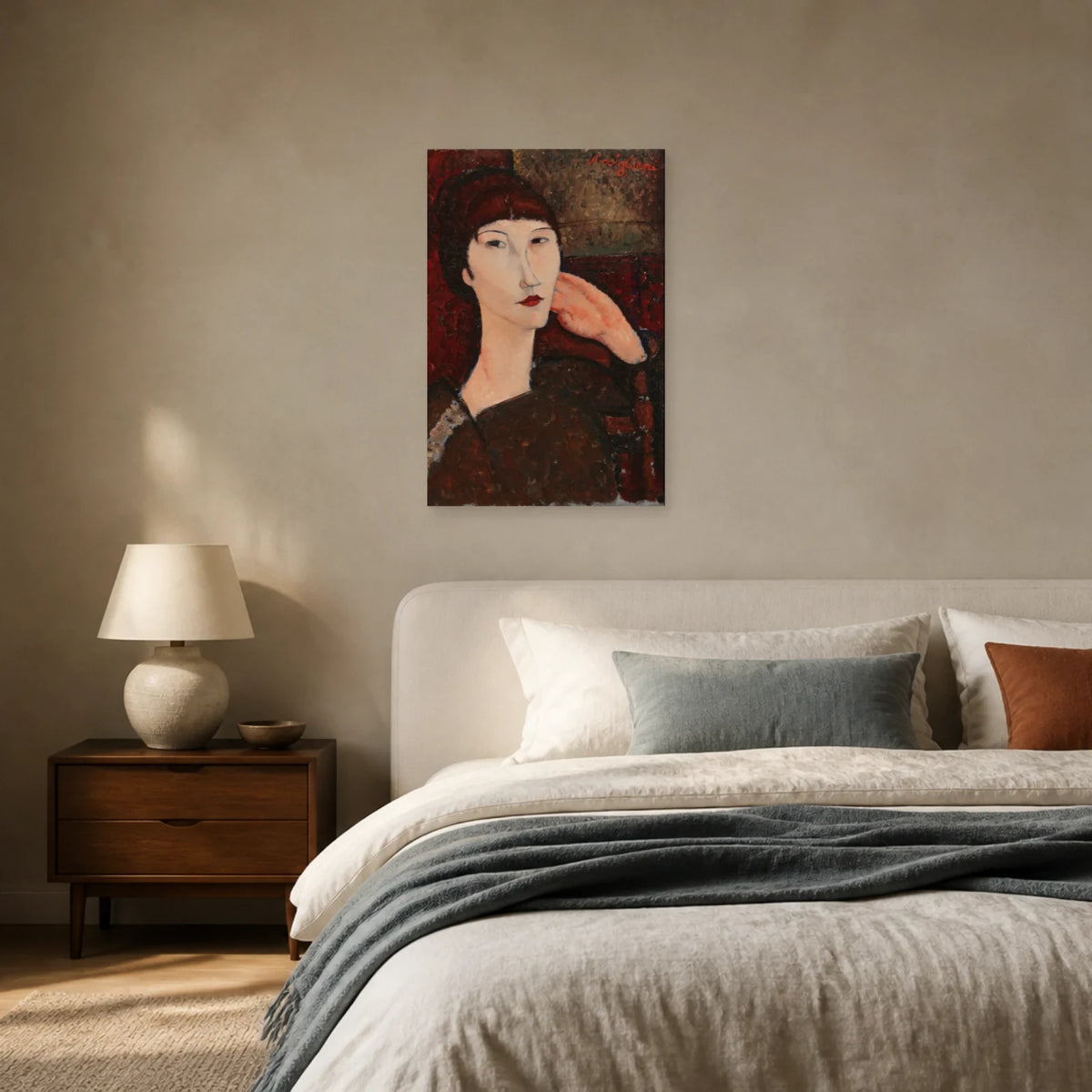 Tableau Adrienne (Femme à la frange) – Amedeo Modigliani dans une chambre - Art Virtuoso