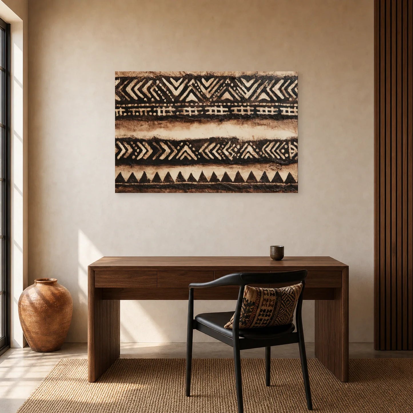 Tableau Africain Bogolan Moderne dans un bureau - Art Virtuoso