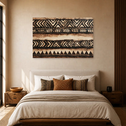 Tableau Africain Bogolan Moderne dans une chambre - Art Virtuoso