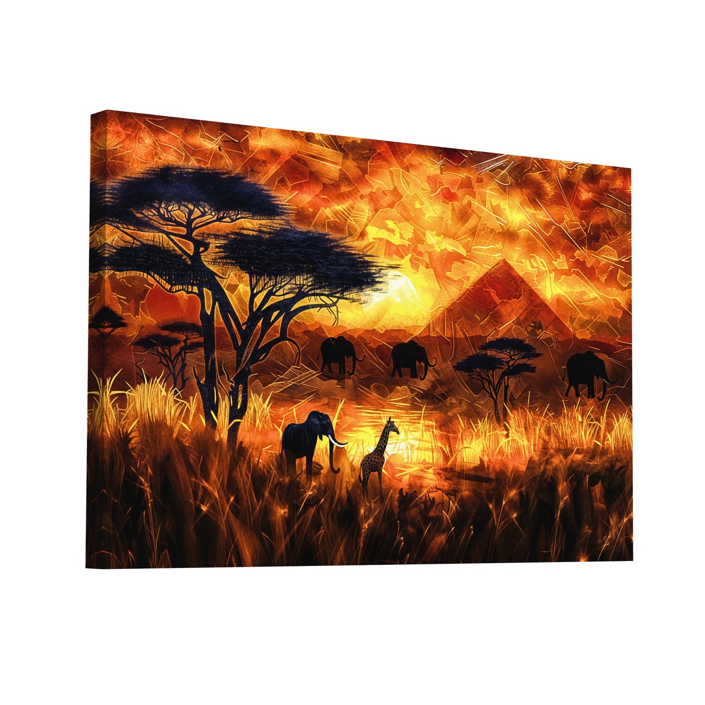 Product Hero 3D WebP Tableau Africain Design - Savane au Couchant - Art Virtuoso