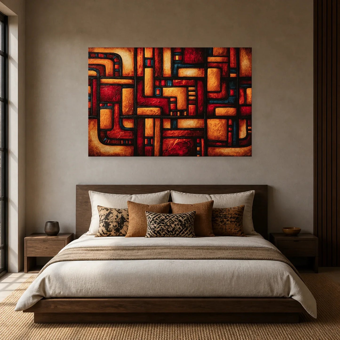 Tableau Africain Imigongo Terracotta dans une chambre - Art Virtuoso