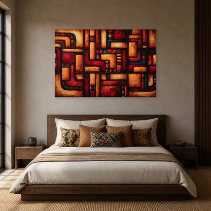 Tableau Africain Imigongo Terracotta dans une chambre - Art Virtuoso