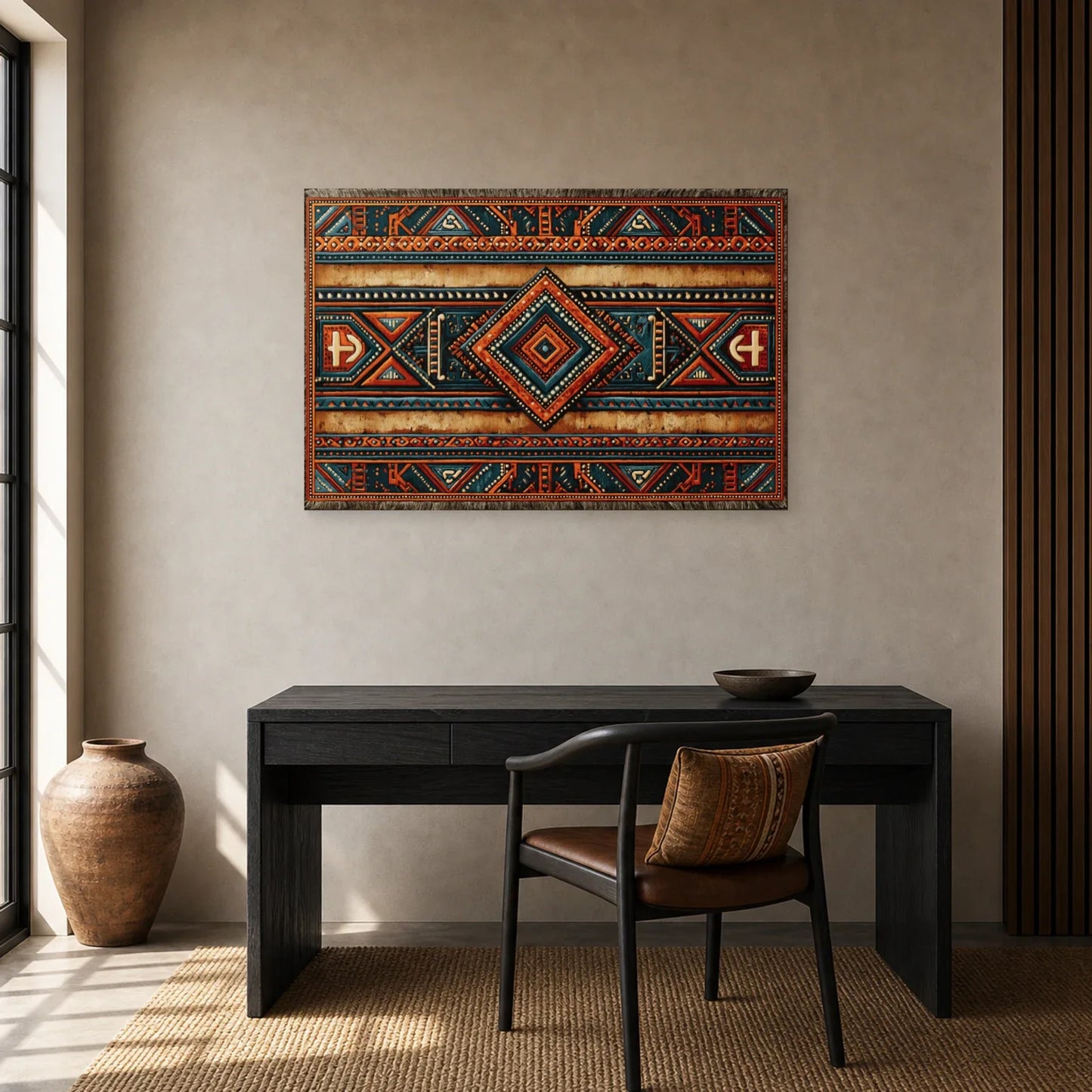 Tableau Africain Kente Géométrique dans un bureau - Art Virtuoso