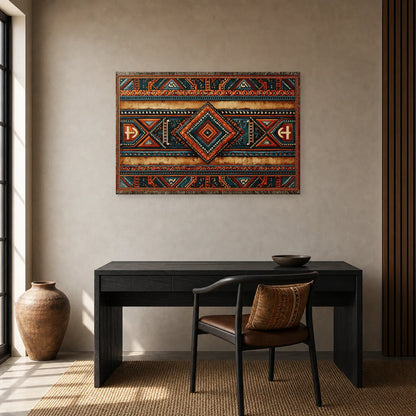 Tableau Africain Kente Géométrique dans un bureau - Art Virtuoso