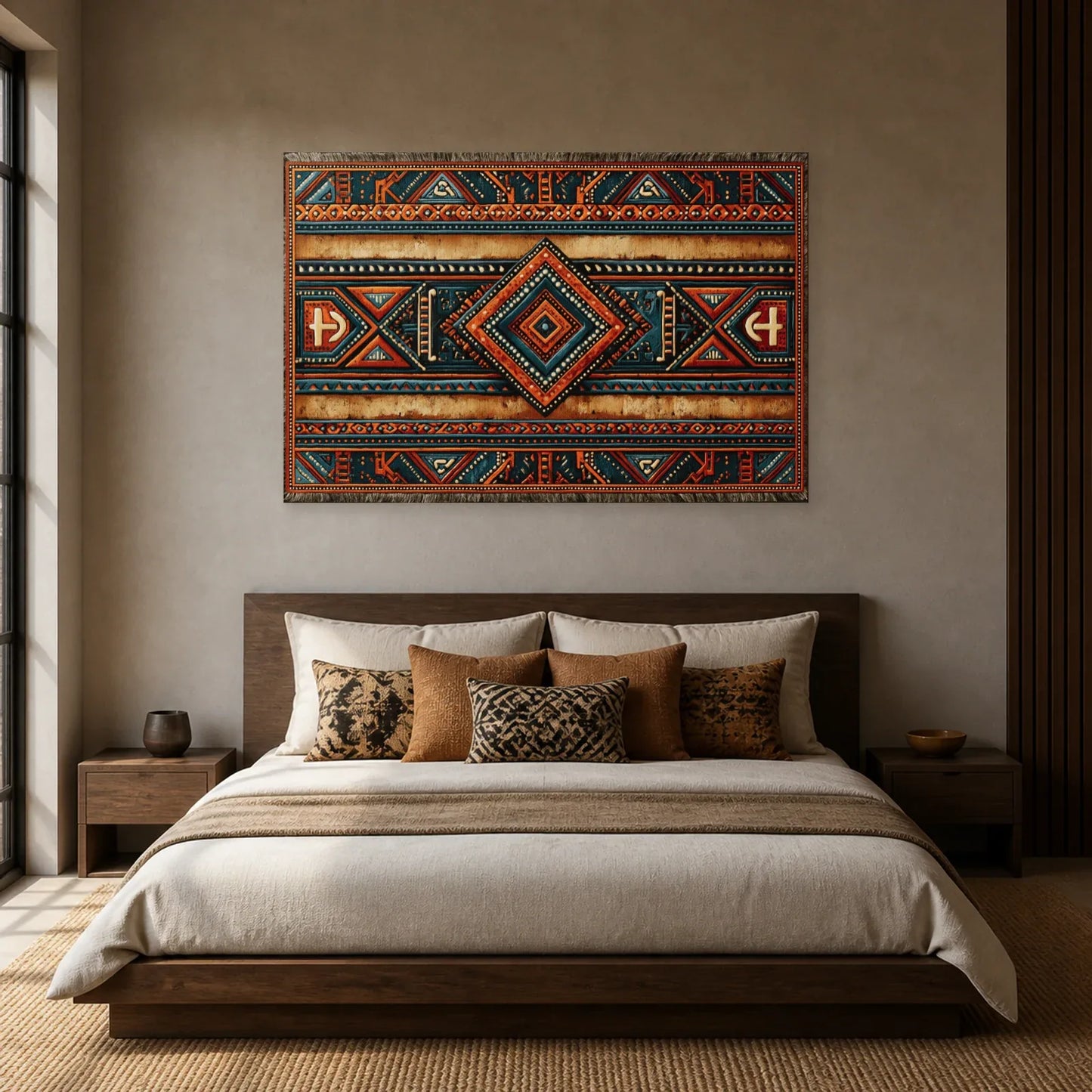 Tableau Africain Kente Géométrique dans une chambre - Art Virtuoso