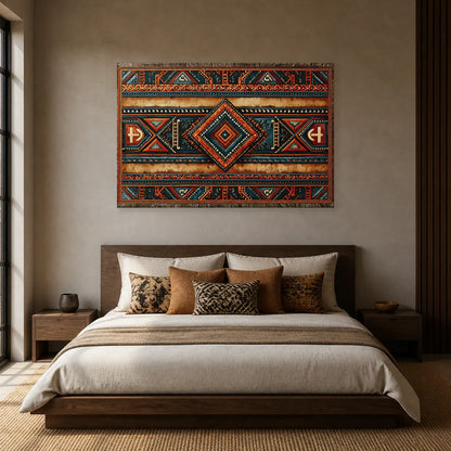 Tableau Africain Kente Géométrique dans une chambre - Art Virtuoso