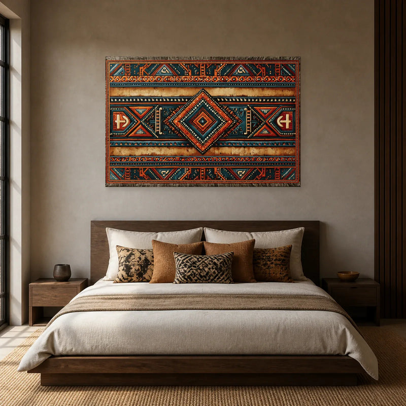 Tableau Inspiration Kente - Géométrie Indigo sur toile