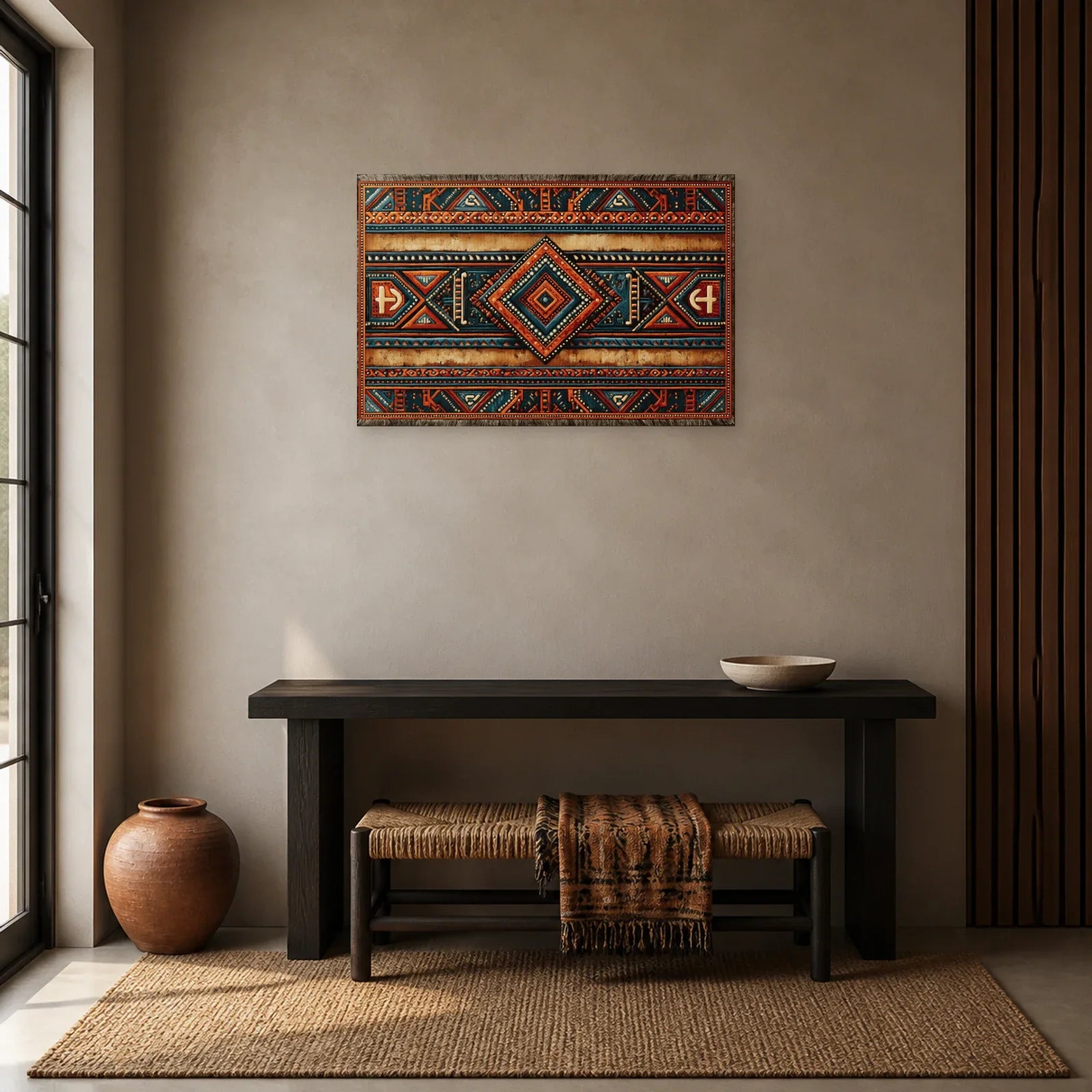 Tableau Africain Kente Géométrique dans une entrée ou un couloir - Art Virtuoso