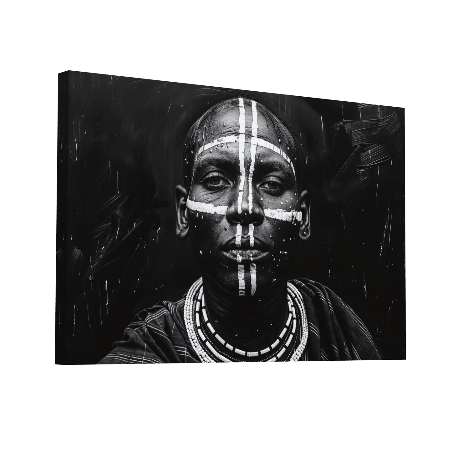 Product Hero 3D WebP Tableau Africain Noir et Blanc - Traditions Tribales - Art Virtuoso