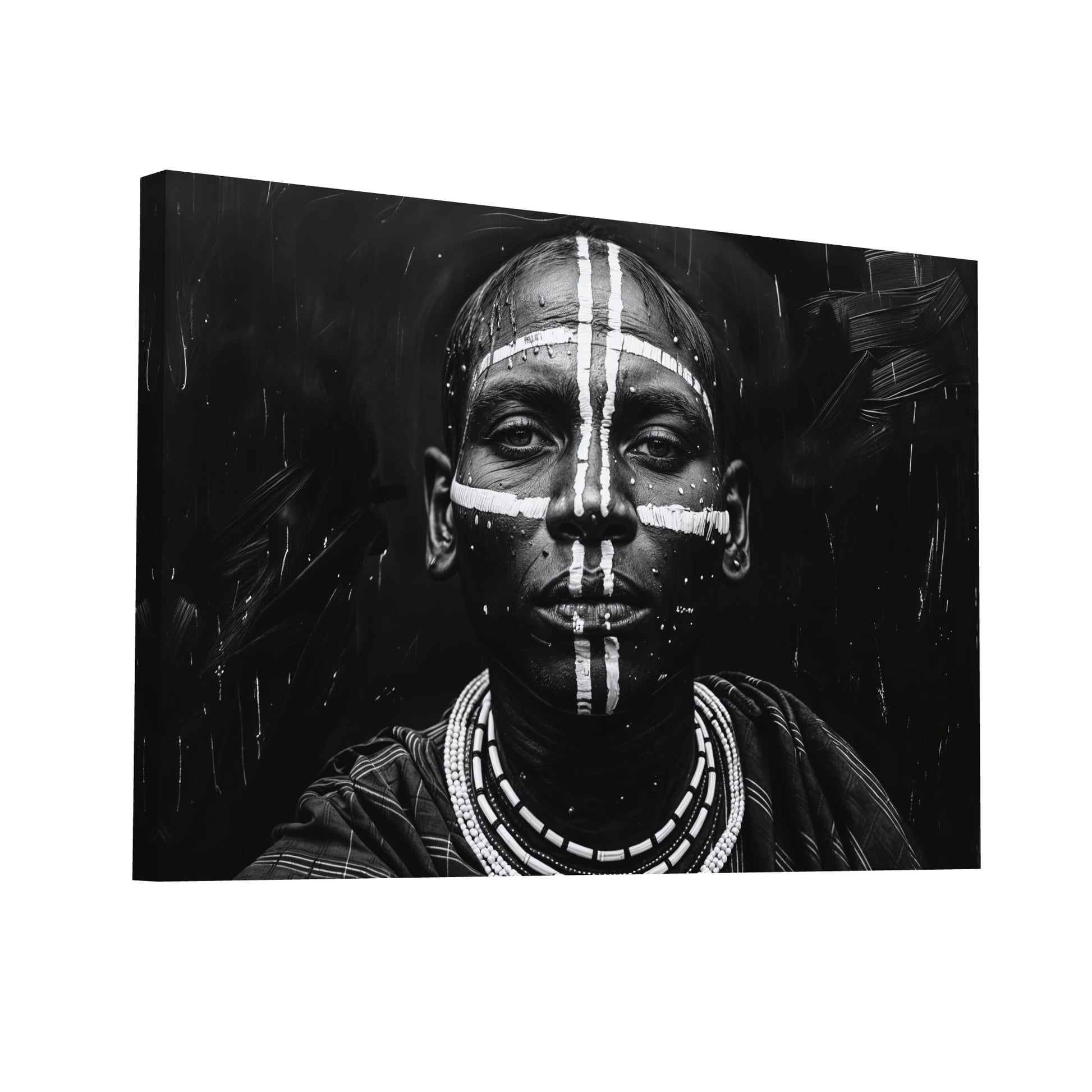 Product Hero 3D WebP Tableau Africain Noir et Blanc - Traditions Tribales - Art Virtuoso