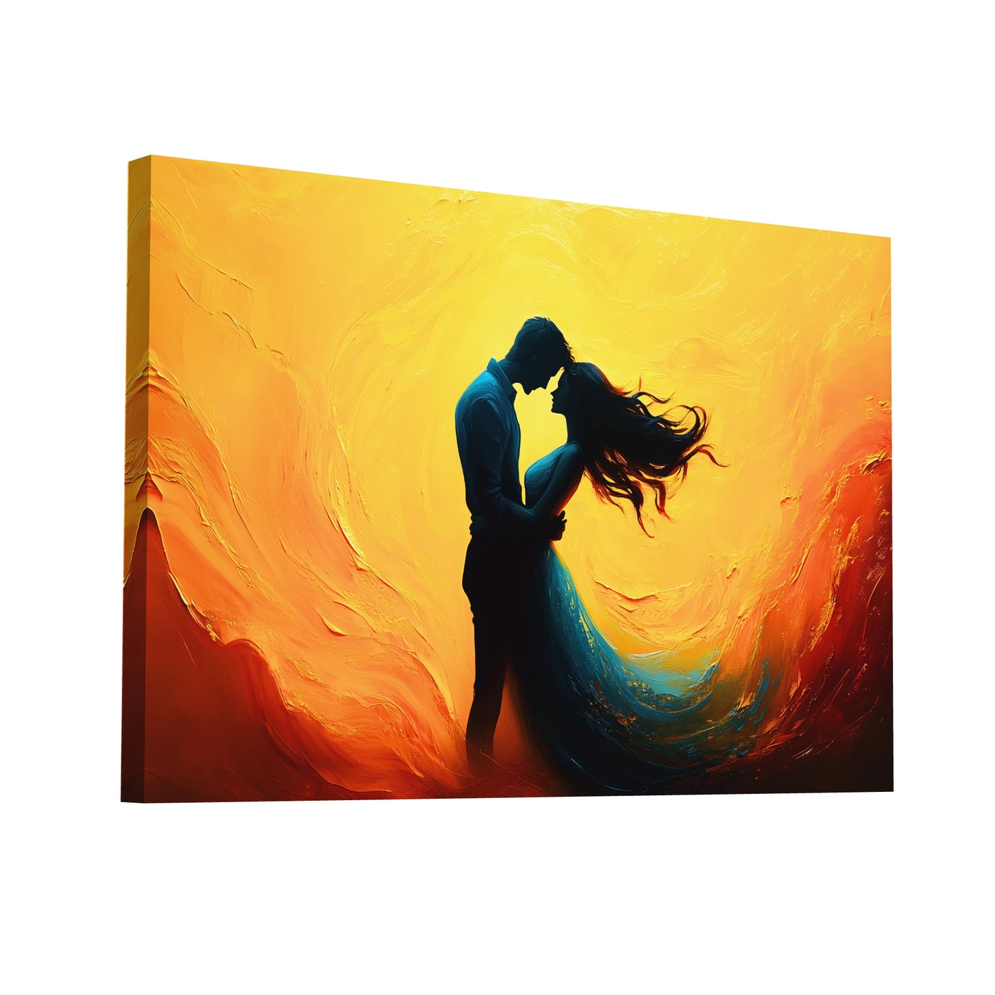 Product Hero 3D WebP Tableau Amoureux Jaune : Danse au Soleil Couchant - Art Virtuoso
