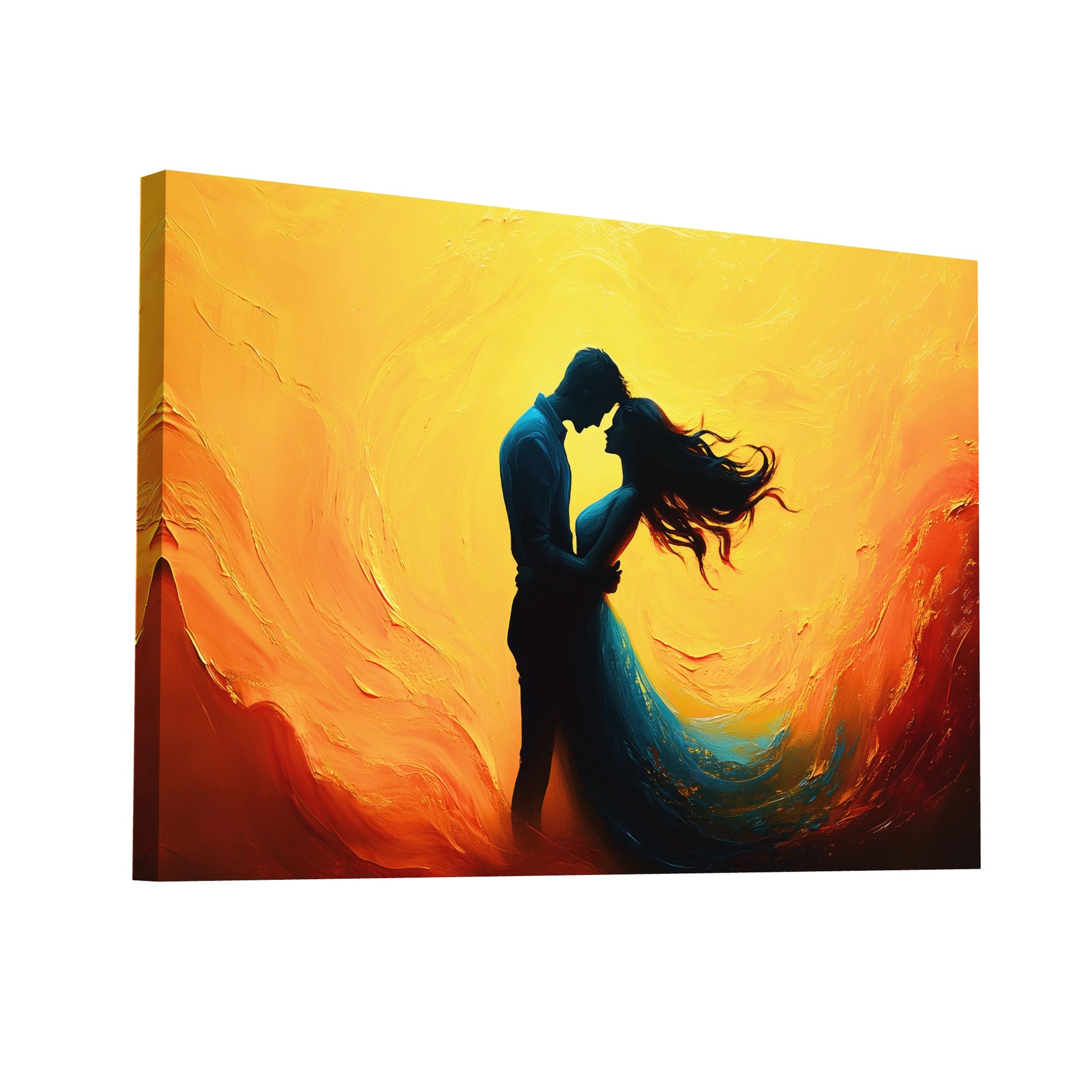 Product Hero 3D WebP Tableau Amoureux Jaune : Danse au Soleil Couchant - Art Virtuoso