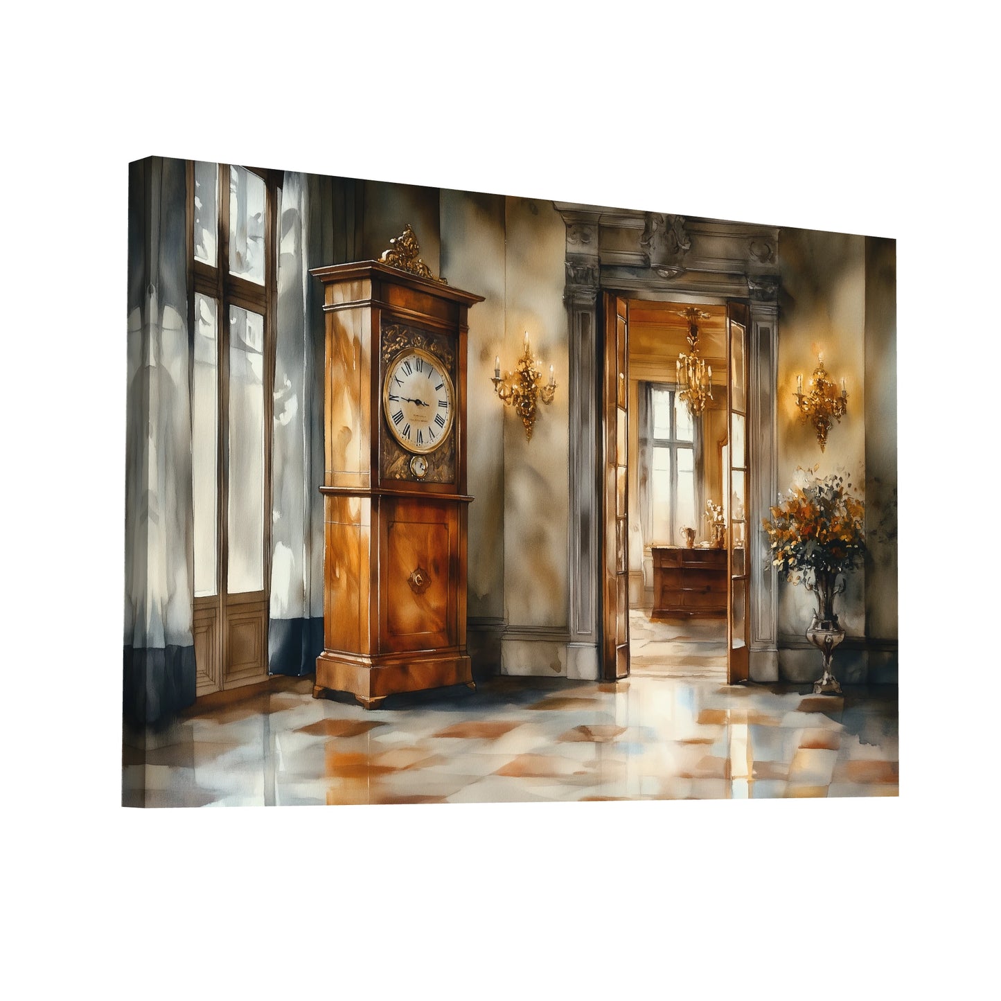 Product Hero 3D WebP Tableau Ancien avec Horloge : L'Instant Éternel - Art Virtuoso