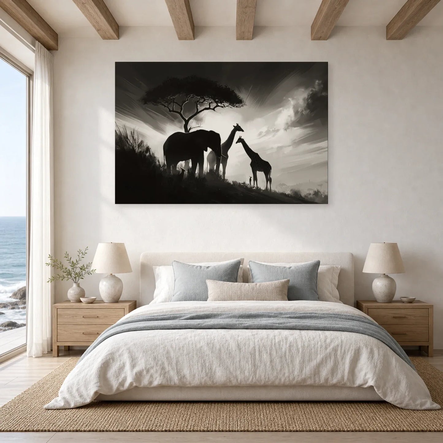 Tableau Animaux Afrique Noir et Blanc - Ombres de Savane dans une chambre - Art Virtuoso