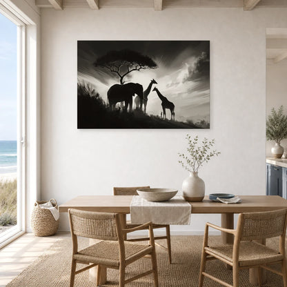 Tableau Animaux Afrique Noir et Blanc - Ombres de Savane dans une cuisine - Art Virtuoso