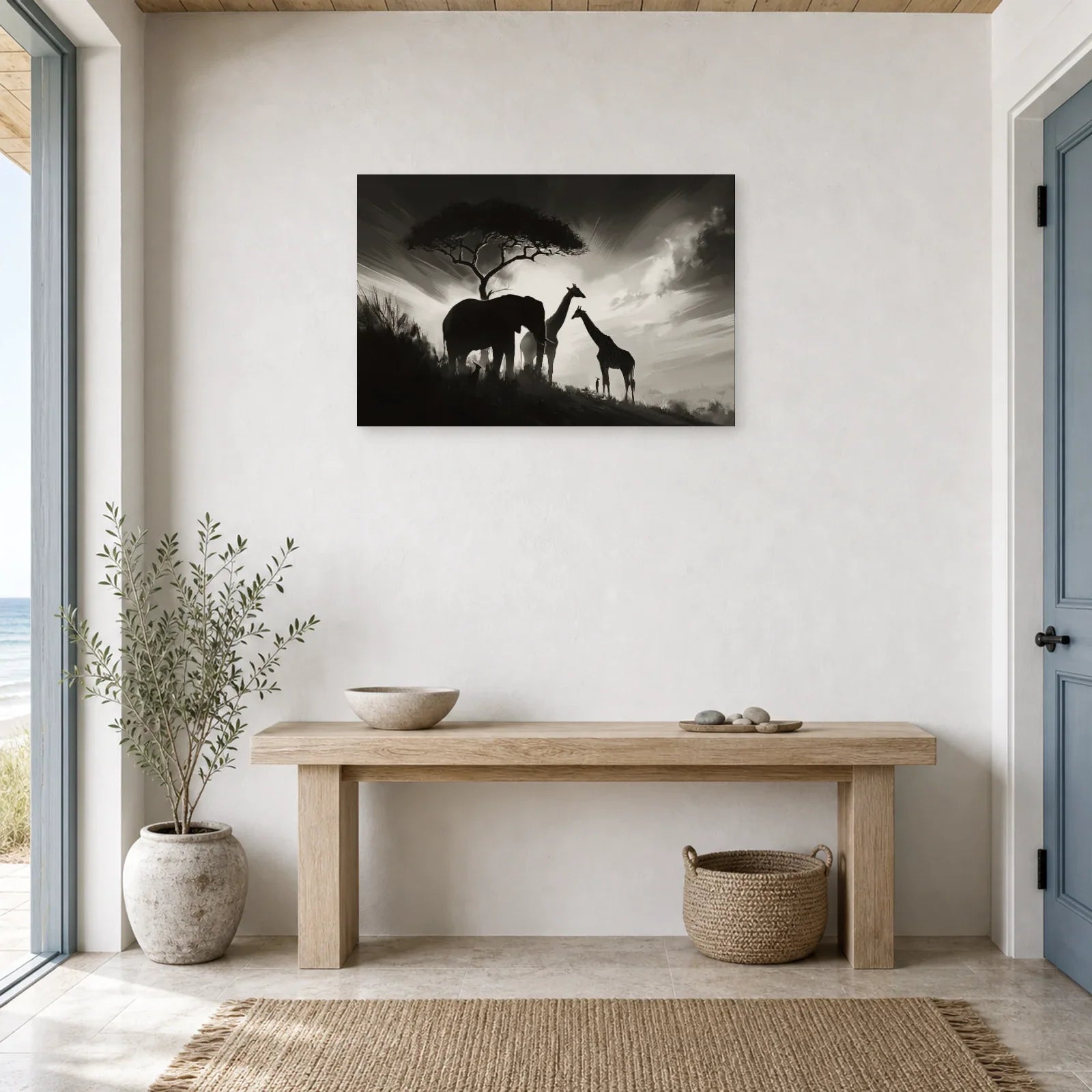 Tableau Animaux Afrique Noir et Blanc - Ombres de Savane dans une entree ou un couloir - Art Virtuoso