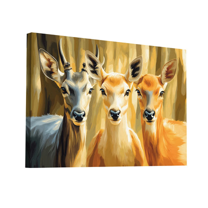 Product Hero 3D WebP Tableau Animaux Beige - Trio de Biches - Art Virtuoso