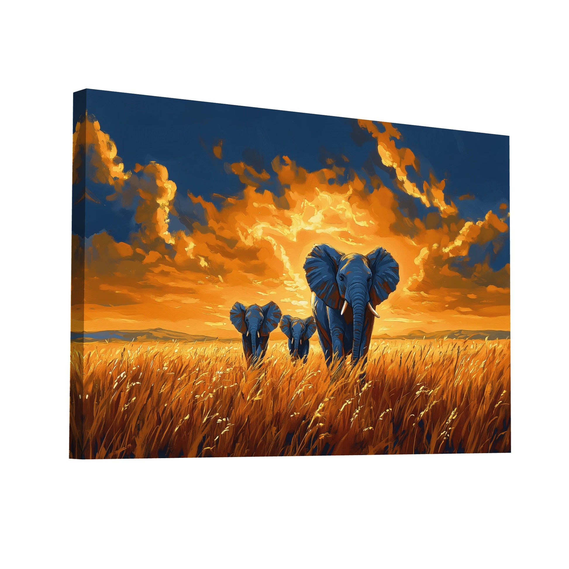 Product Hero 3D WebP Tableau Animaux - Éléphants dans la Savane - Art Virtuoso