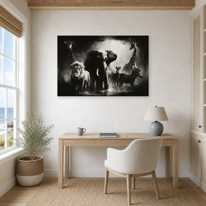 Tableau Animaux Sauvages Noir et Blanc - Cercle Sauvage dans un bureau - Art Virtuoso