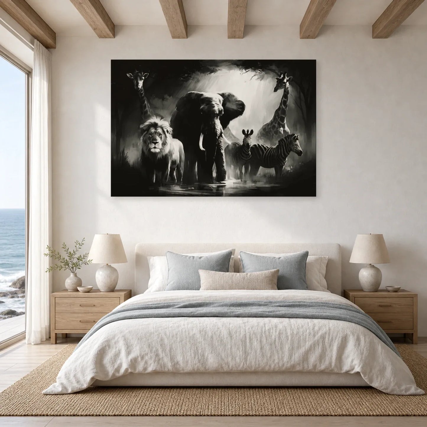Tableau Animaux Sauvages Noir et Blanc - Cercle Sauvage dans une chambre - Art Virtuoso