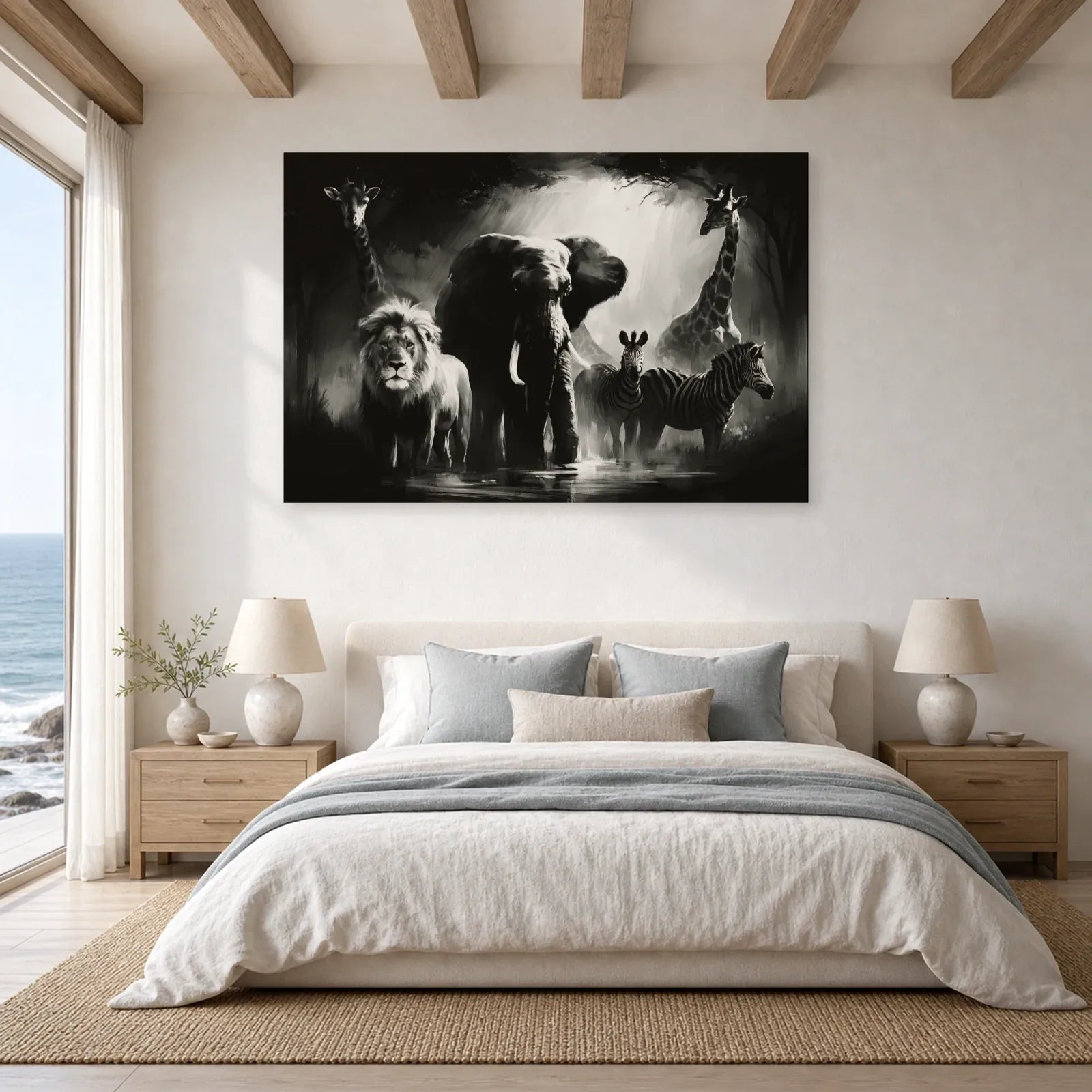 Tableau Animaux Sauvages Noir et Blanc - Cercle Sauvage dans une chambre - Art Virtuoso