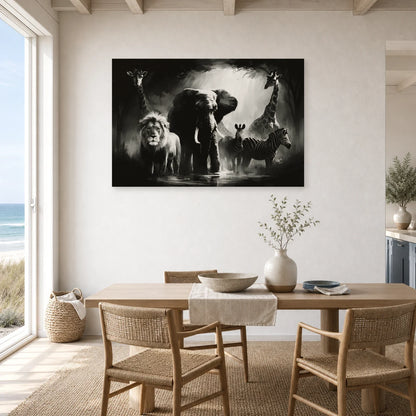 Tableau Animaux Sauvages Noir et Blanc - Cercle Sauvage dans une cuisine - Art Virtuoso