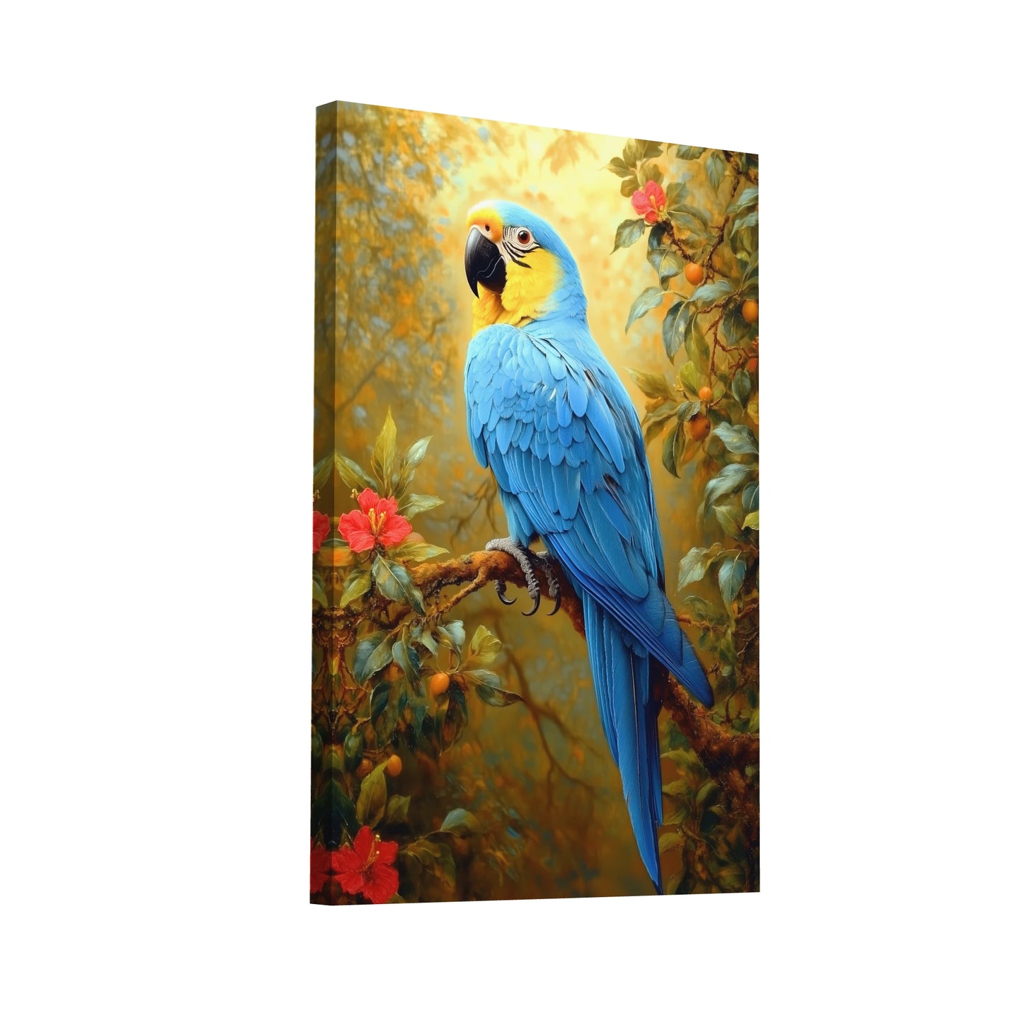 Product Hero 3D WebP Tableau Ara Bleu - des plumes dans un tendre écrin - Art Virtuoso